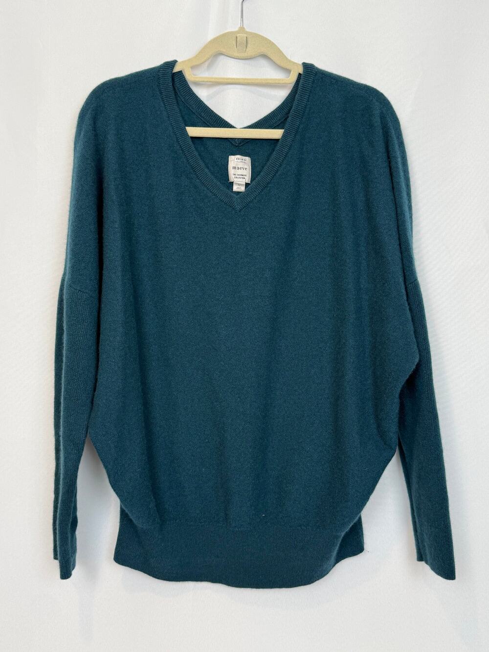 Anthropologie Maeve Cashmere Collection 100% Cashmere V-Neck Sweater Large Teal